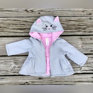 12-18m Baby Girls GYMBOREE Grey Kitty Cat Hooded Zip Up Jacket Coat